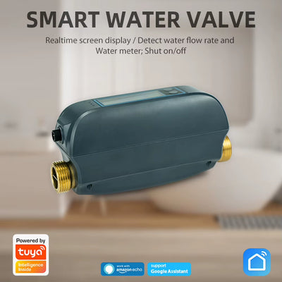 Tuya Wifi Smart Watervalve Dual-Band Flowrate Meter Home Water Hydrovalve Management Device for Alexa Google Home Voice Control